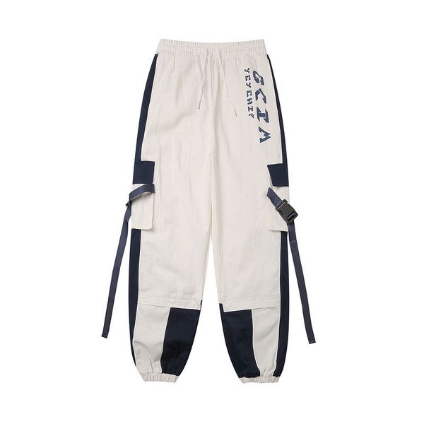 

hip hop mens cargo pants casual street style panelled letter loose tape pants mens fashion pants, Black