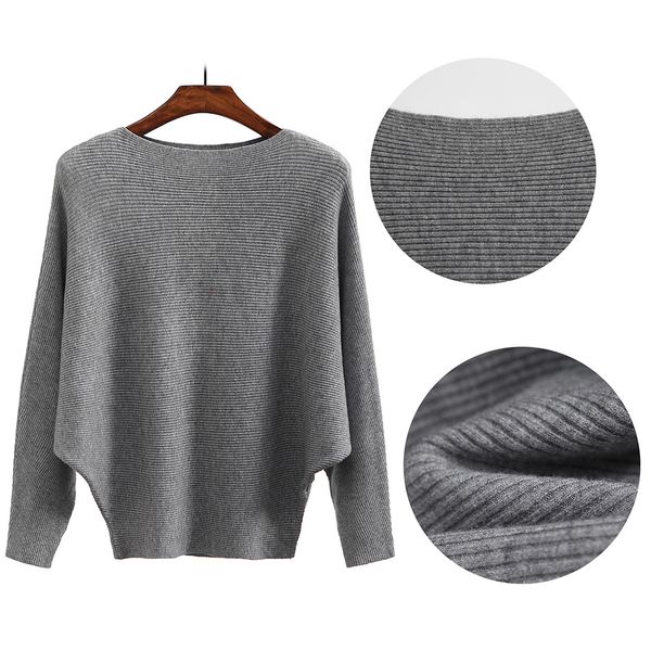 

sweater crewneck knitted pullover for women bat sleeve fashion, White