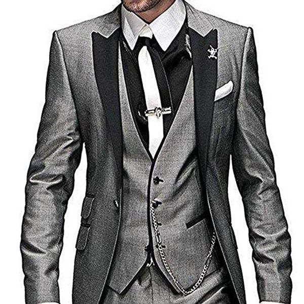

classic peak lapel wedding tuxedos slim fit suits for men groomsmen suit three pieces prom formal suits (jacket+pants+vest+tie) 629, Black;gray