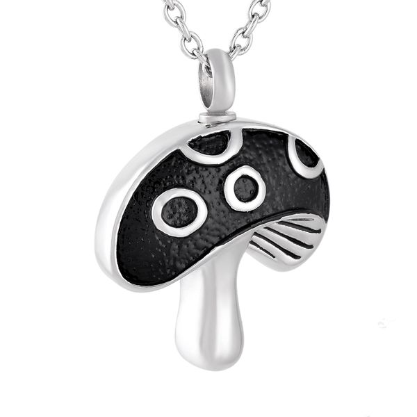 

new z799 black personalized mushroom stainless steel cremation urn necklace ashes holder casket keepsake memorial jewelry for women&men, Silver