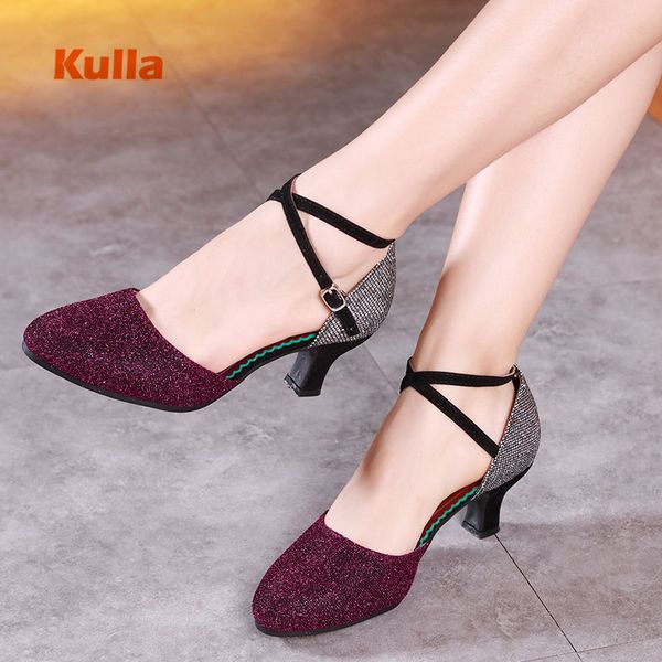

brand new style dance shoes latin women closed toe glitter salsa ballroom dancing shoes ladies heeled 5.5cm female social
