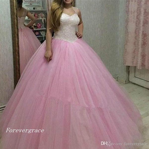 2019 Bela Vintage Rosa Quinceanera Vestido de Alta Qualidade Tulle Doce 16 idades Long Girls Party Pageant Ball Ball Plus Size Custom Feito