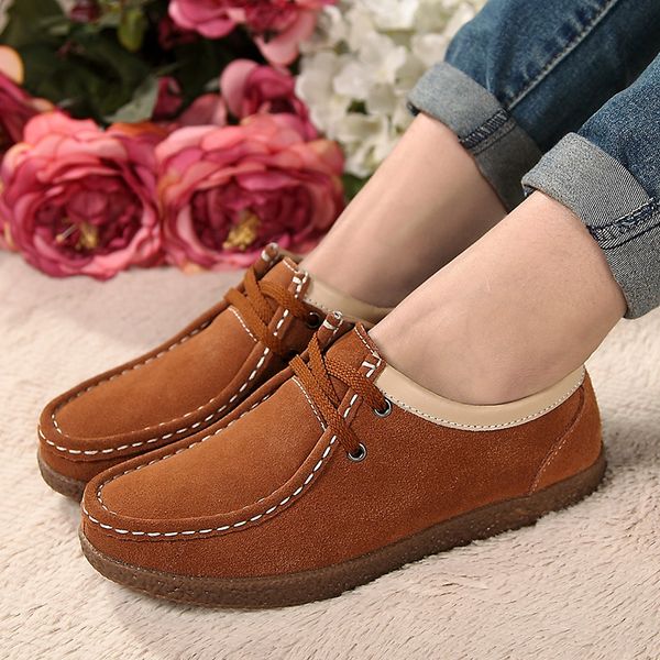 

shoe women's shoes 2018 autumn europe and america new style moccosins women's genuine leather round-toe casual shoes genuine lea, Black