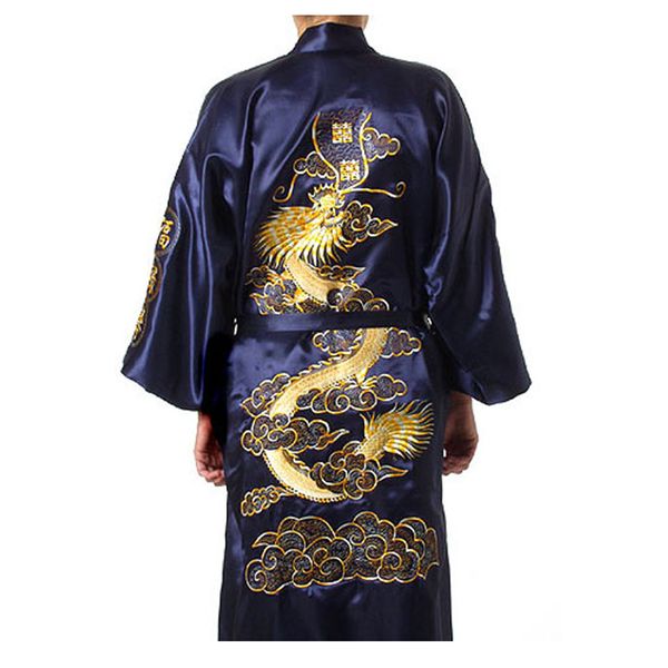 

intimate lingerie men pajamas embroidery dragon robe traditional male sleepwear nightwear kimono bathrobe gown with bandage, Black;brown