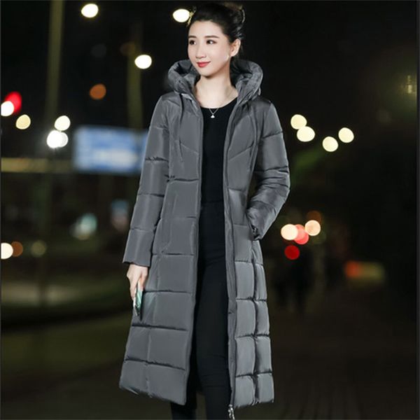 

long hooded thicker down coat women winter casual zipper jackets female vogue elegant outwears m-6xl plus size synthetic feather, Black