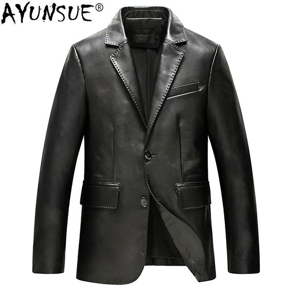 

ayunsu spring autumn sheepskin coat genuine leather jacket men clothes 2019 blazer real mens leather jackets wzm803 kj2105, Black