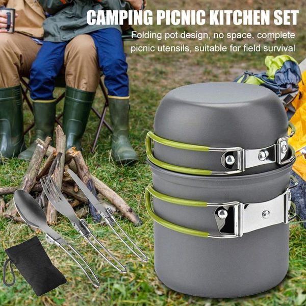 

пешие путешествия cookwear pot set с зеленым handgrip легко чистить портативный посуда портативный открытый пикник kitchenware люкс