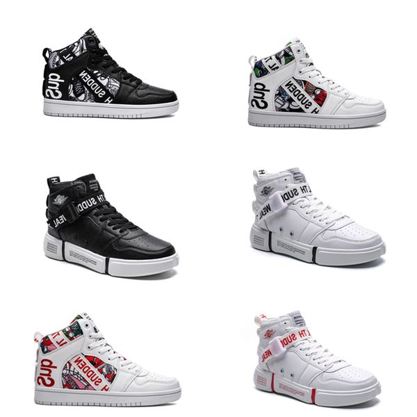 

ship non-brand men 1 utility classic black white women casual shoes skateboarding high trainers sports sneakers size 36-44 style #197, White;red