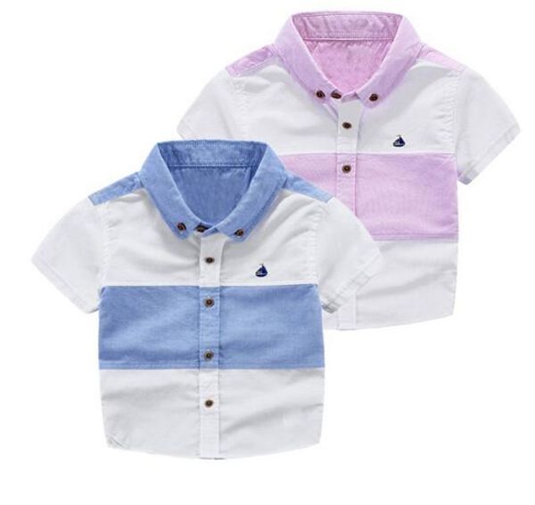 

baby kids designer summer clothing shirt embroidery boat turn down collar stripped shirt short sleeve gentleman shirt boys summer tee, Blue