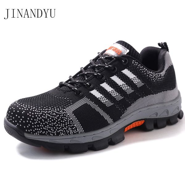 

safety shoes men and women woven mesh breathable lightweight work shoes comfortable safety boots men steel toe sho, Black