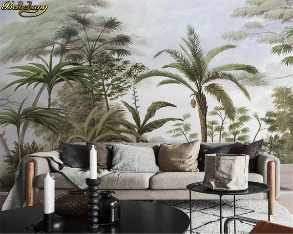 

custom wallpaper mural nordic hand-painted small fresh tropical plants rainforest background mural papel de parede