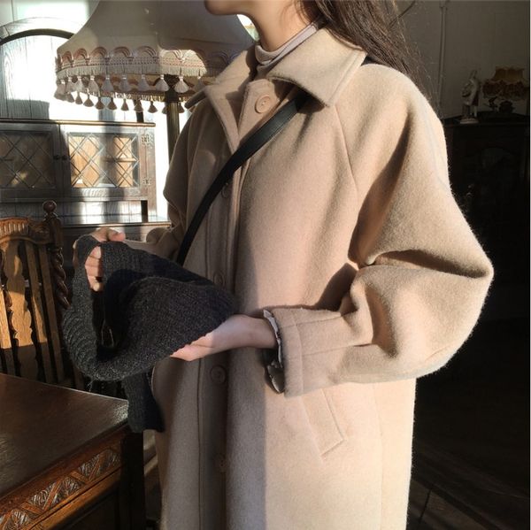 

woolen coat female autumn winter coat in the long section of woolen thickening students korean women's clothing winterjas dames, Black