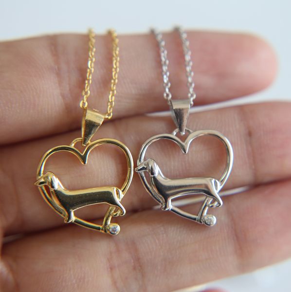 

2017 pet dot lover pure 925 sterling silver gold silver colors heart shape pendant necklace with cute animal dog