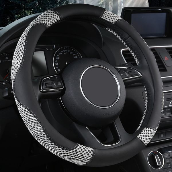 

car steering wheel cover 38cm artificial leather breathable mesh fabric auto interior accessories four season universal