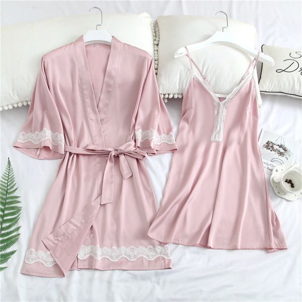 

women's satin sling skirt nightgown two-piece set lace hollow backless set, Black;red