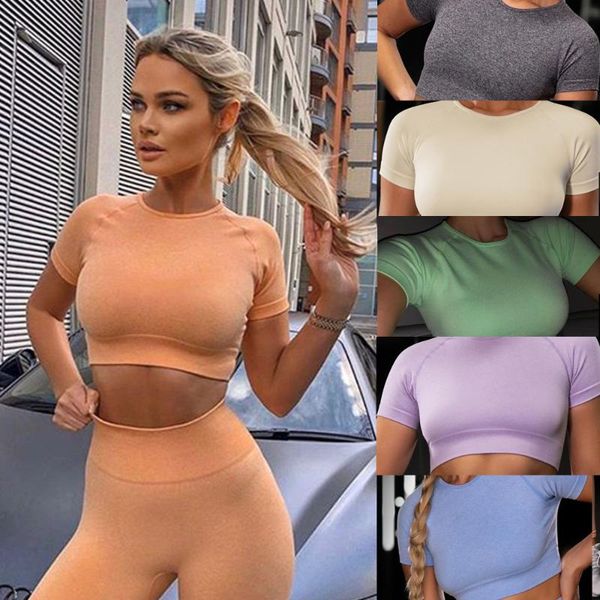 

2020 ultra seamless sport gym crop women fitness t shirt womens sports yoga workout exercise activewear sportswear, White;red