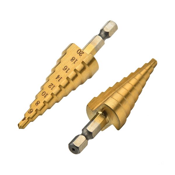 

deko drill bits set 3pcs 1/4" hss titanium step drills 4-12mm 4-20mm 3-12mm cone drill power tools woodworking high speed steel