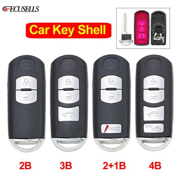 

2/3/4 buton smart remote car key shell case red hold with emergency key uncut blade for 3 6 axela atenza cx-3 cx-5