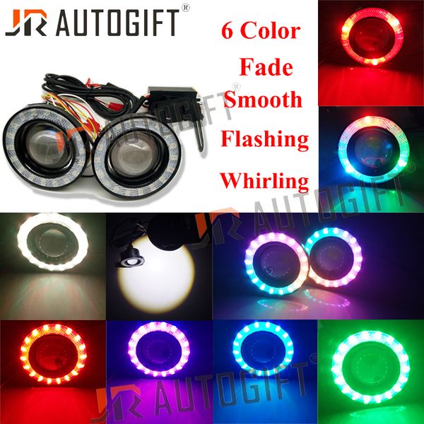 

2x waterproof projector strobe led fog light angel eyes 89mm 3.5 inch lens daytime running light rgbw drl 12v fog lamp headlight