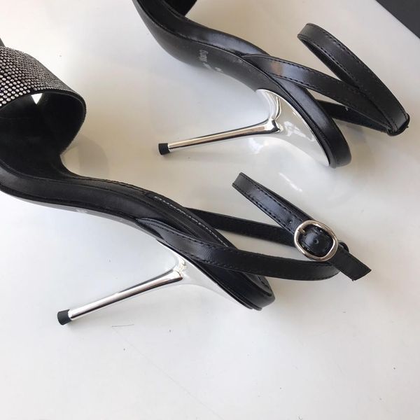 

2019 new arrival stiletto diamond upper narrow high-heeled 9cm sandals eu35-40, Black