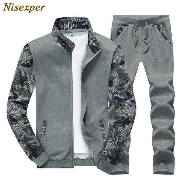 

nisexper men's set active tracksuits for men sportsuit mens sets sportswear set male hoodie sporting suits plus size 4xl, Gray