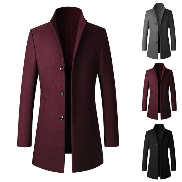 

men's casual trench blends coat fashion business long slim business casual overcoat jacket outwear, Black