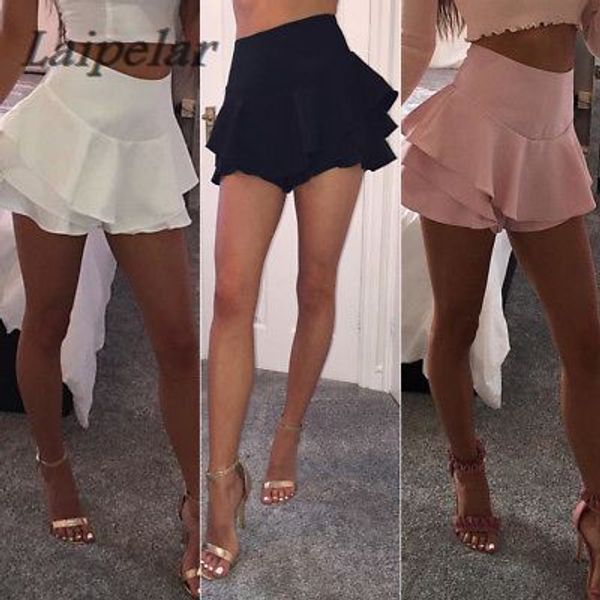 

summer women layered ruffled frill skorts high waisted party mini skirt shorts ladies womens brief solid skirts clothing, Black
