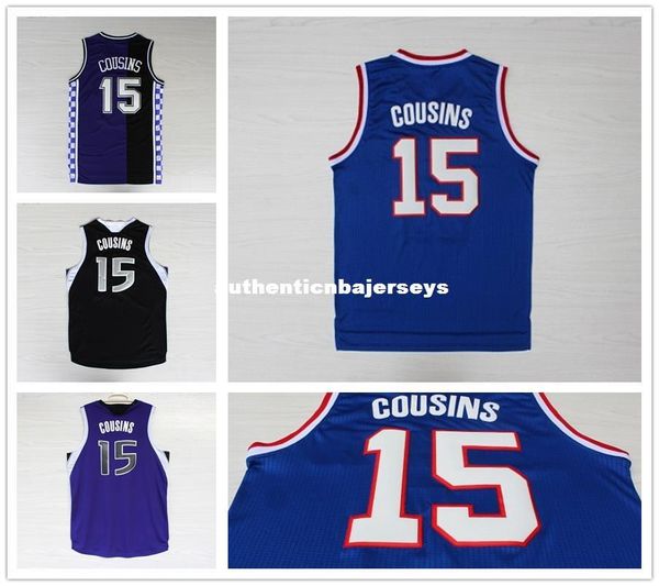 

трикотажные изделия мужского баскетбола # 15 demarcus cousins ​​jersey логотип с вышивкой новые ткани спортивная рубашка с вышивкой new acce, Black;blue