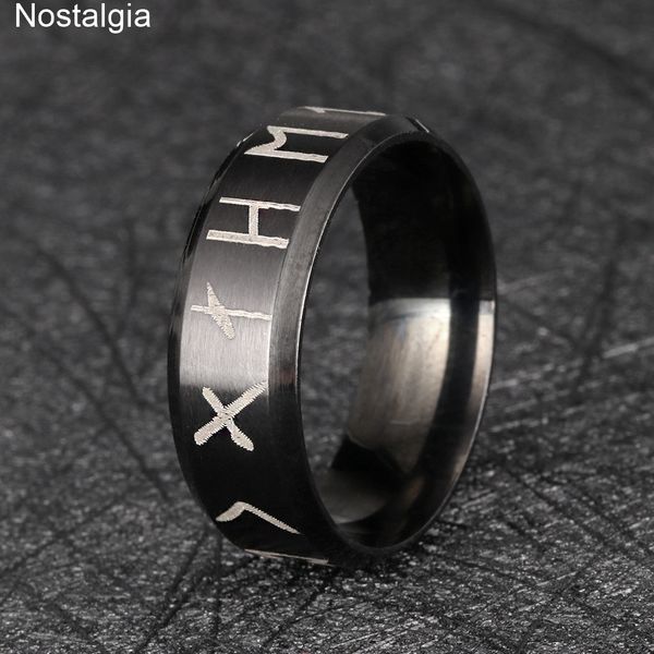 

nostalgia stainless steel viking runes letter gothique black ring mens nordic rune wicca vintage rings for women 2019, Silver