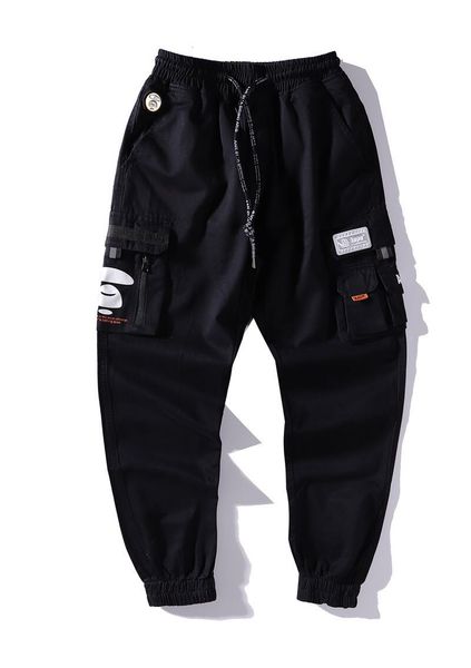 

tide brand casual pants mens designer jeans luxury tooling multi bag trousers fashion trend harem pants ape man print sports pants selling, Black