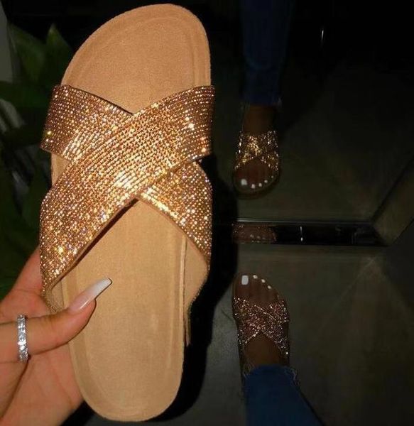 

puimentiua new bright diamonds women's platform summer sandals flip flop outdoor fashion rhinestones buckle lazy slippers t05, Black