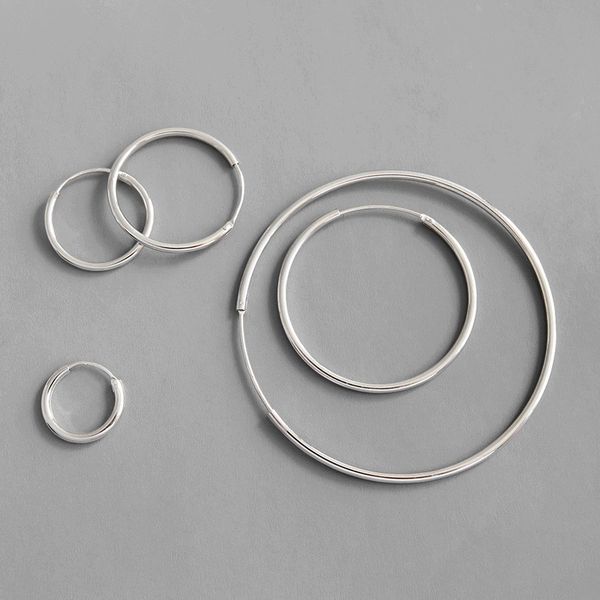 

hoop earrings 100% 925 sterling silver circle round huggie earrings for women men 10/15/20/30/40/50mm, Black