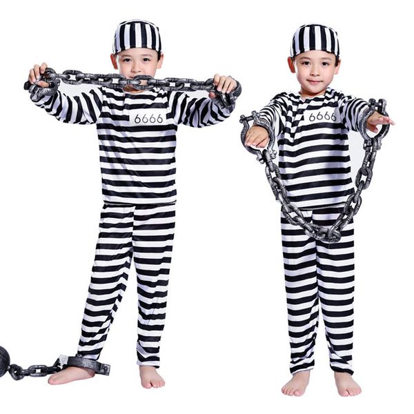 

prisoner cosplay costumes for kids stripe horror carnival halloween costumes party baby girl boy clothes role play zombie, Blue