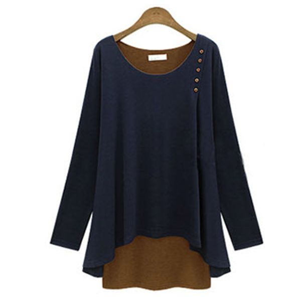 

New Autumn European Style Casual Women Fake Two Piece Long Sleeve T Shirt Female Tops Brand Clothing Plus Size