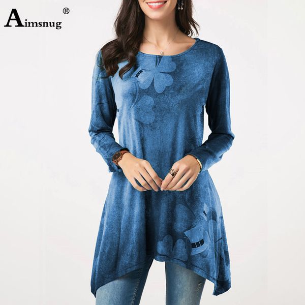 

plus size 5xl spring and autumn 2020 female tee print clover irregular long sleeve o-neck casual loose hem women's t-shirt, White
