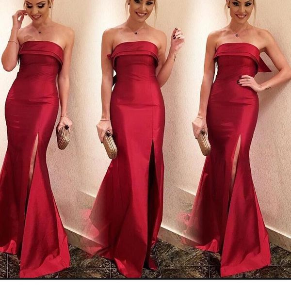 

custom made burgundy mermaid prom dresses strapless women pageant gowns long evening dress mermaid, Black;red
