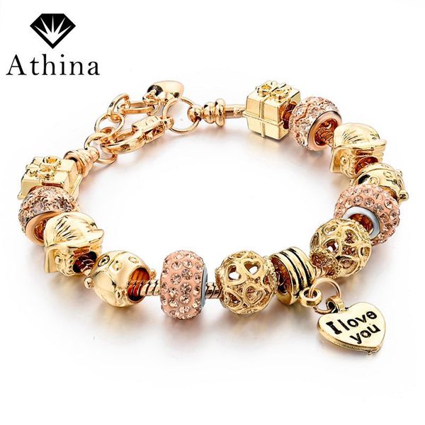 

new arrival gold charm bracelet heart with crystal charms diy friendship bracelets & bangles pulseiras sbr150082