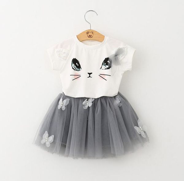 Летний новый взрывающий стиль девушка с коротким рукавом набор милый кошка футболка пухлая плиссированная юбка WY670