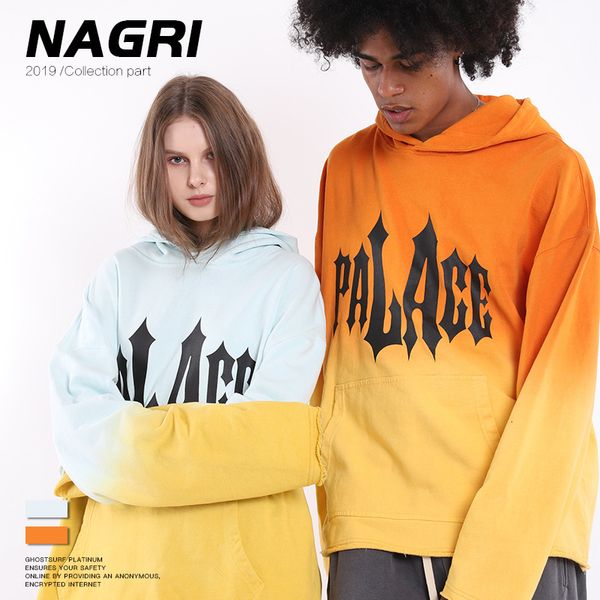 

palace shirt life tide card sleeve head even cap gradual change dyeing easy wild joker long sleeves jacket men's style sweater t shirts, Black