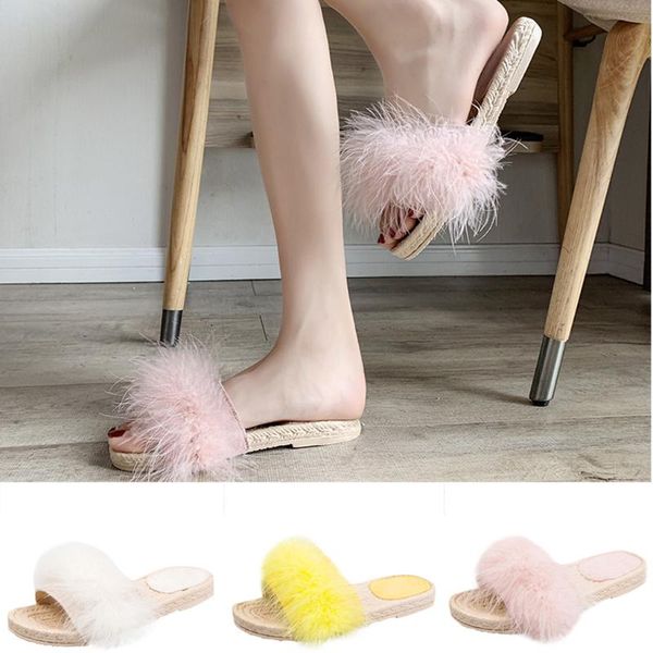

women's hairy flat non-slip plush slippers female fashion outdoor slides slides woman fur home sandals ladies flip flops, Black