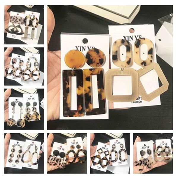 

new fashion woman earrings s925 silver needle acrylic leopard print geometry dangle chandelier earrings mixed 15style 15pairs