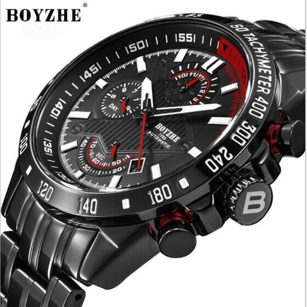 

men's luxury automatic mechanical wristwatches boyzhe high-end brand watches fashion business man 3bar waterproof sports watch, Slivery;brown