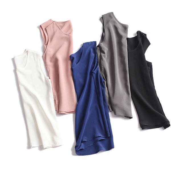 

женщина танки топы женщина танки топы женщины шелковый топы 100% натуральный шелк рубашка без рукавов шифон танки basic top shirt серый черн, White