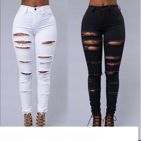 

мода женские джинсы дизайнер высокое качество джинсовые брюки женские повседневные молния отверстие узкие джинсы 2 цвета, Blue