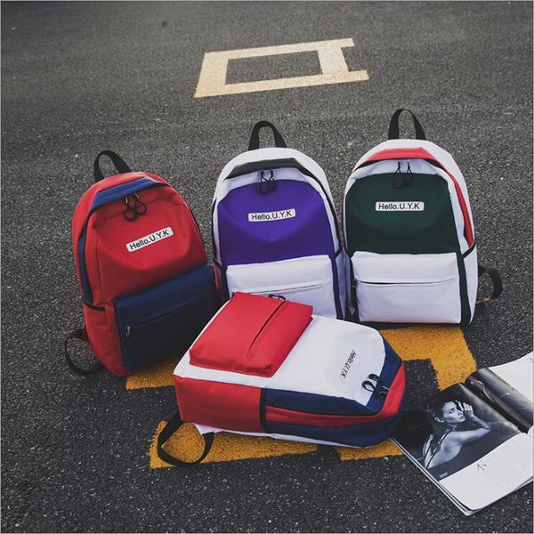 

2019 Fashion Korean Edition Crash Double Shoulder Backpack College Wind Student Couple schoolbag Pure Coloured canvas Women's Double Shoulde