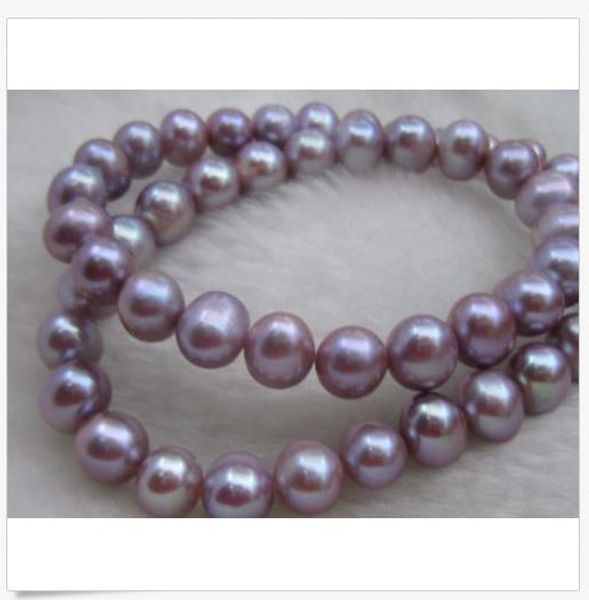 

18''9-10mm natural south sea genuine purple pearl necklace 14k, Silver