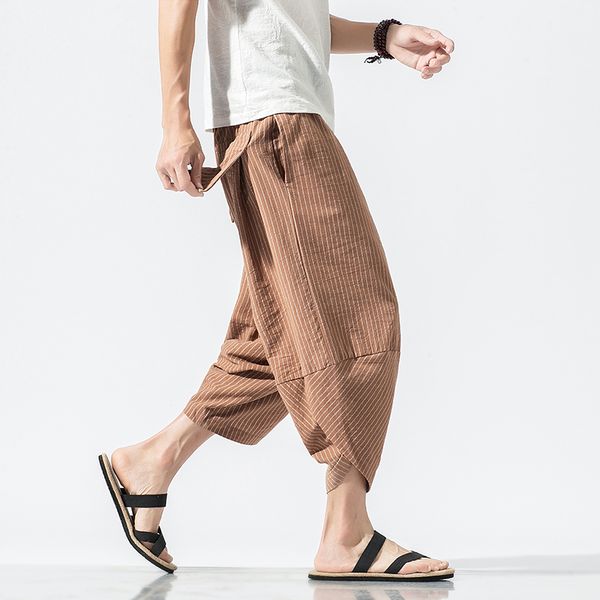 

autumn harajuku men hip hop harem pants summer 2019 trousers mens casual pants male stripe calf-length pants chinese style 5xl, Black