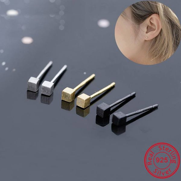 

zemo 100% silver 925 square stud earring for women 3 colors small silver earring girls' helix conch ear piercing party jewelry, Golden;silver