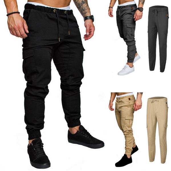 

new autumn mens casual pants fitness men sportswear tracksuit bottoms skinny sweatpants trousers gray gyms jogger track pants, Black