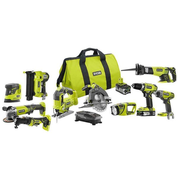 

ryobi 10 tool cordless combo kit one+ 18-volt lithium ion set charger batteries